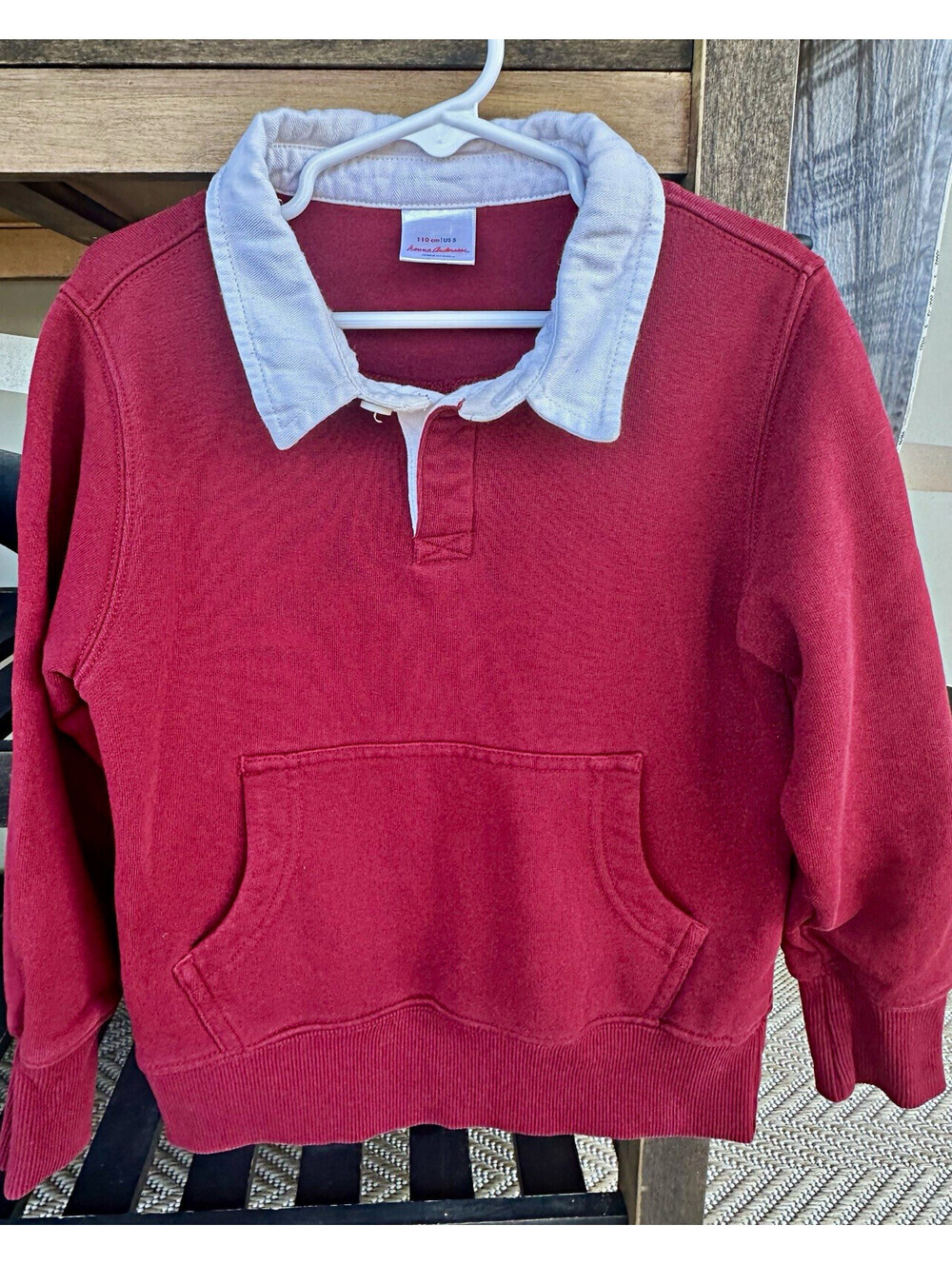Hanna Andersson Boys Pullover Sweatshirt Red/White Collared Pocket Cotton 5